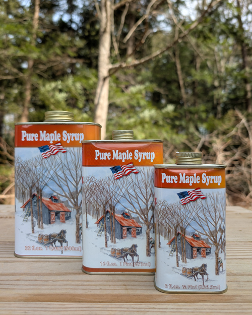 Pure Vermont Maple Syrup for Sale - Collectible Tin Jugs